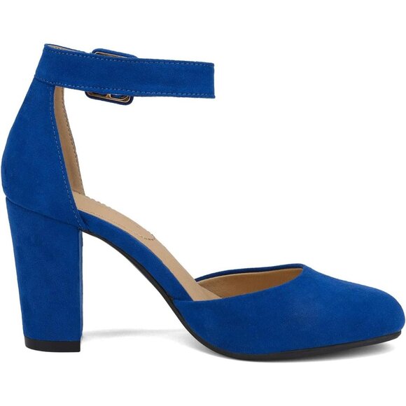 Dream Pairs Women Royal Blue Faux Suede Block High Heel Closed Toe Sandal - Picture 3 of 7